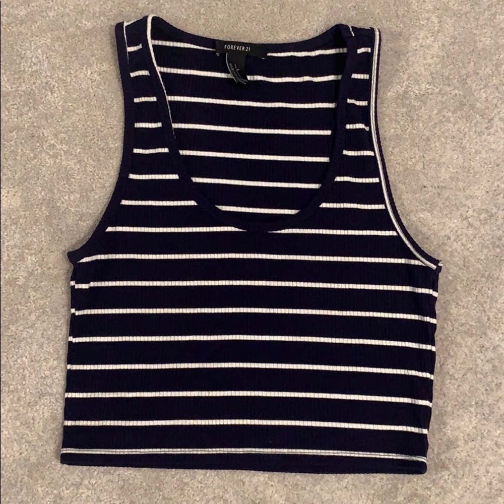 Navy blue and white stripped crop tank top